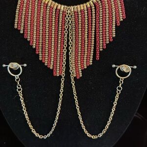 Elegant Red and Gold Fringe Necklace Set